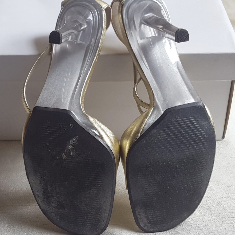 Calvin Klein Gold Leather Ankle Strap Heels Sz 6 - Picture 7 of 8